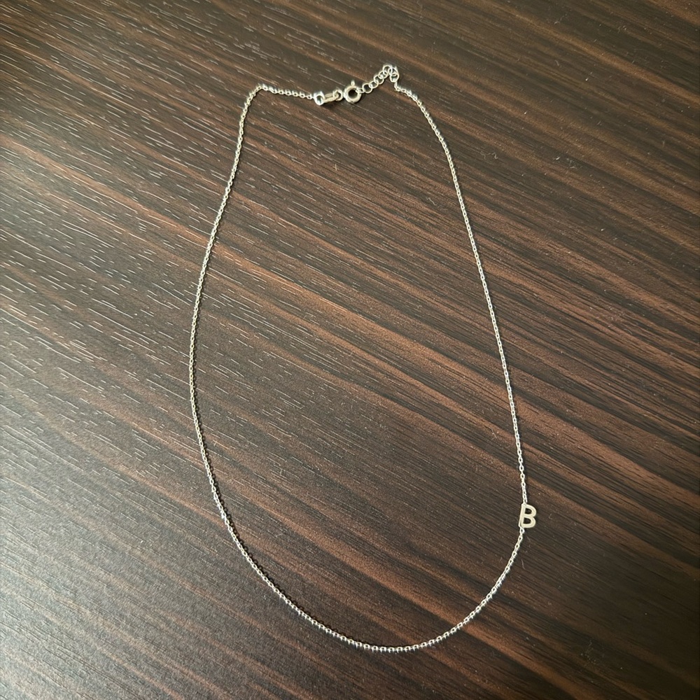 Silver Necklace with Initial Charm (B)